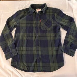 Levi's Boys Plaid Cotton Twill Flannel Shirt Size XL (14/16) Blue / Green
